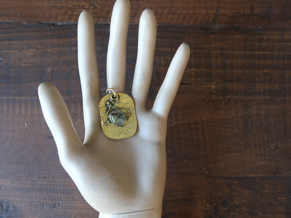 Tourmaline Quartz Pendant Tibetan Talisman Protection in Gold