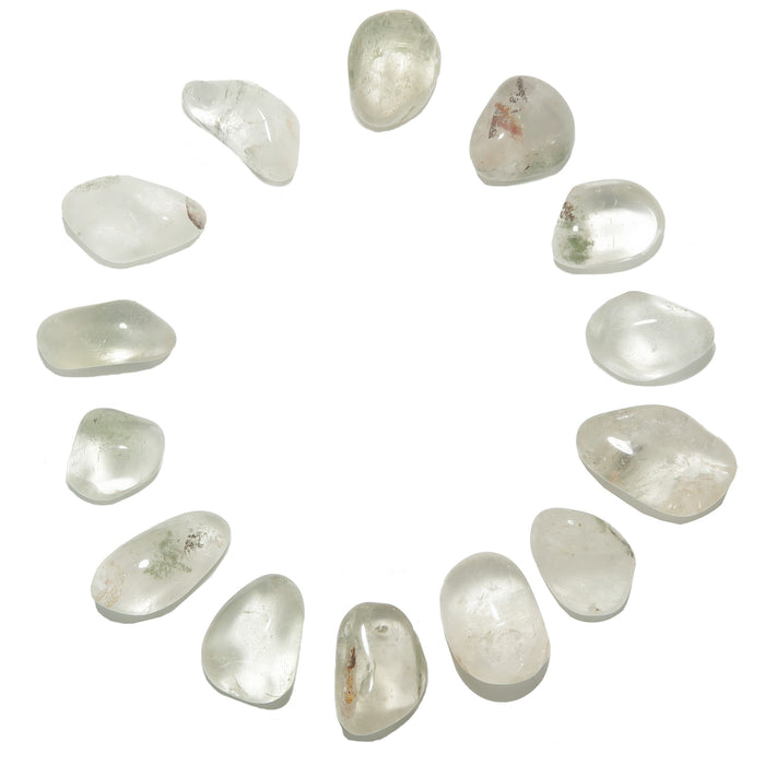 set of 14 chlorite clear quartz tumbled stones