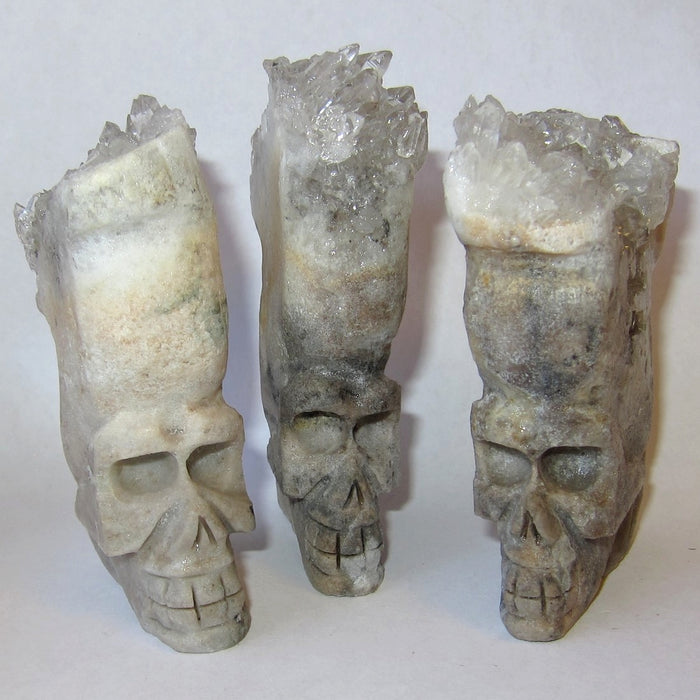 Quartz Geode Cluster Skull Hand Crafted Carved Crystal Healing