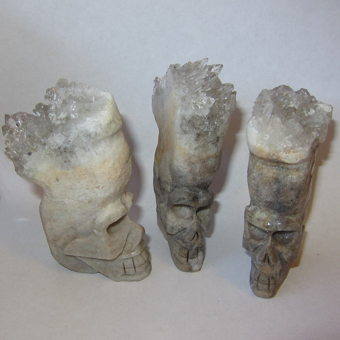 Quartz Geode Cluster Skull Hand Crafted Carved Crystal Healing