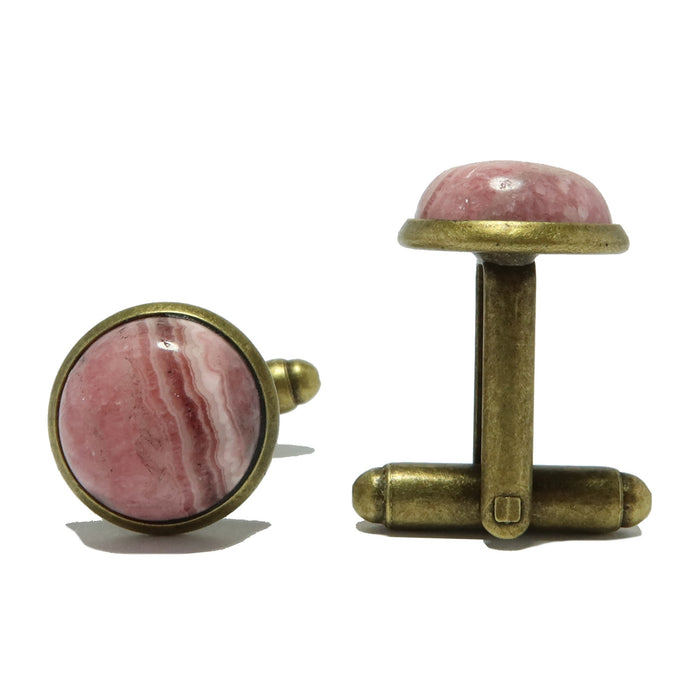 round rhodochrosite gemstones in antique bronze cufflinks