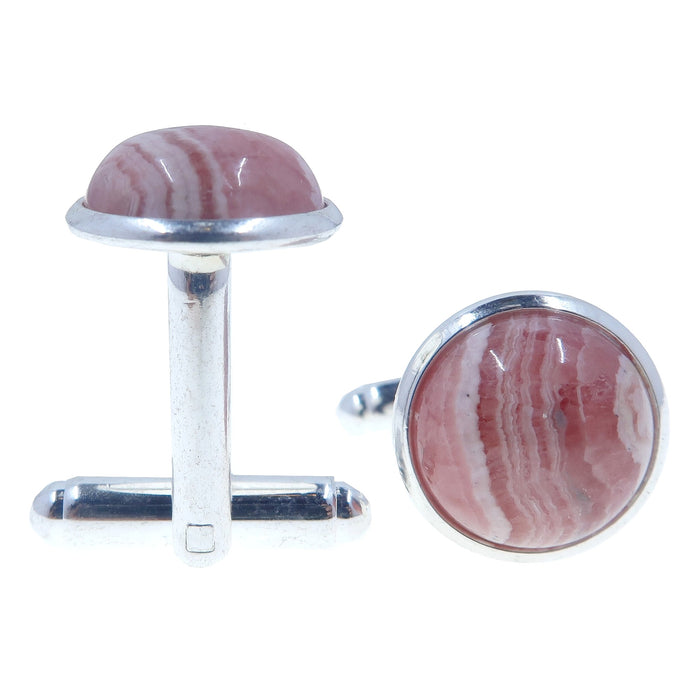 rhodochrosite round gemstones in silver brass cufflinks