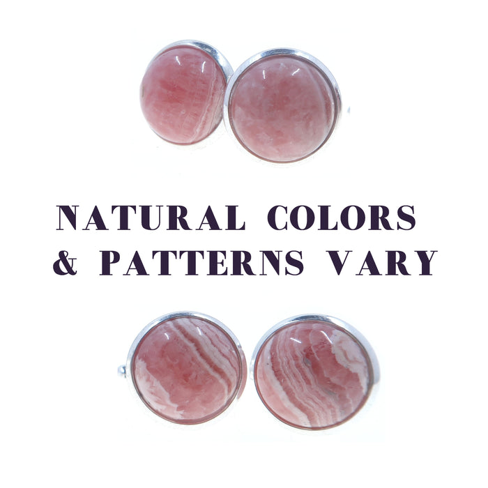 two pairs of rhodochrosite cufflinks to show patterns vary