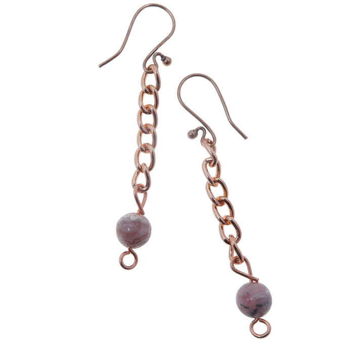 rhodochrosite copper dangle earrings