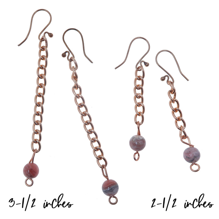 rhodochrosite copper dangle earrings