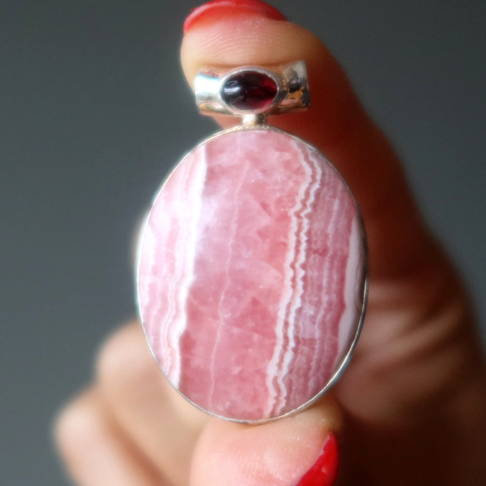 rhodochrosite garnet pendant