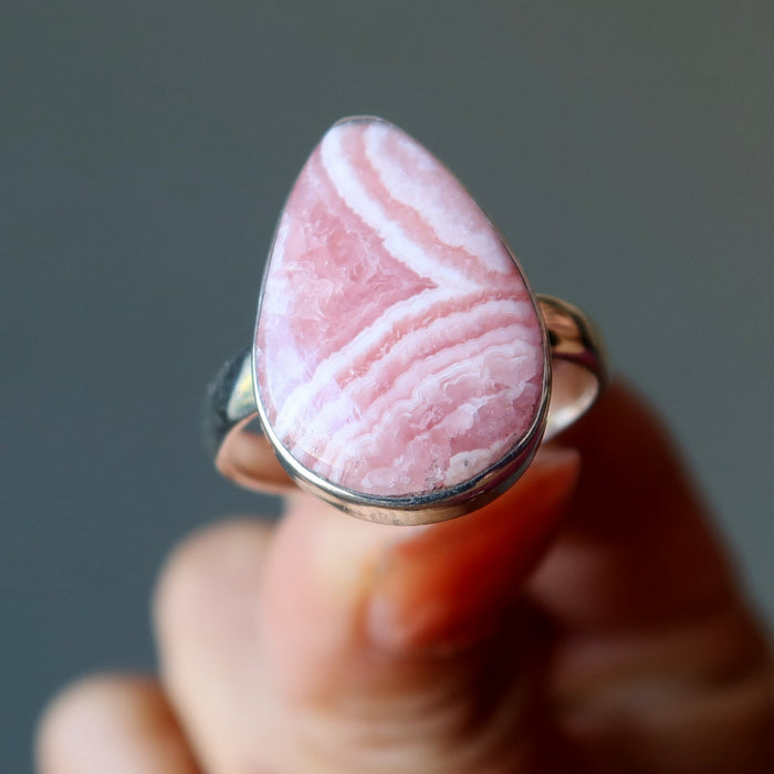 rhodochrosite pear ring