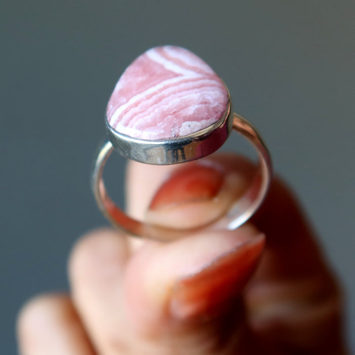rhodochrosite pear ring
