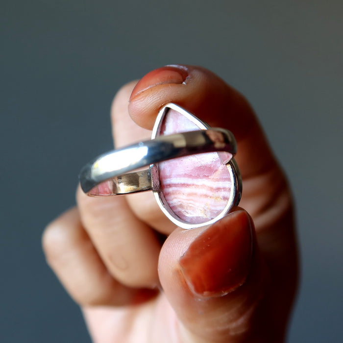 rhodochrosite pear ring