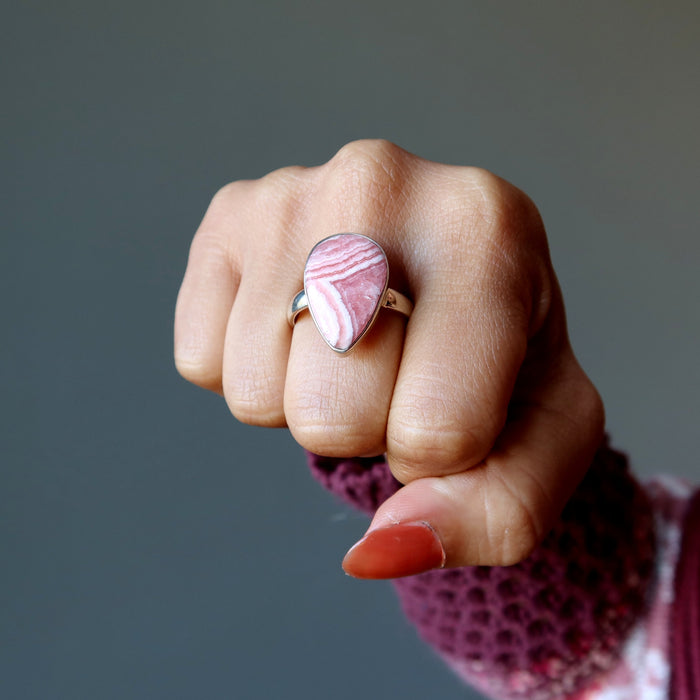 rhodochrosite pear ring