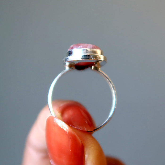 Rhodochrosite Ring Pink Candy of Love Crystal Sterling Silver