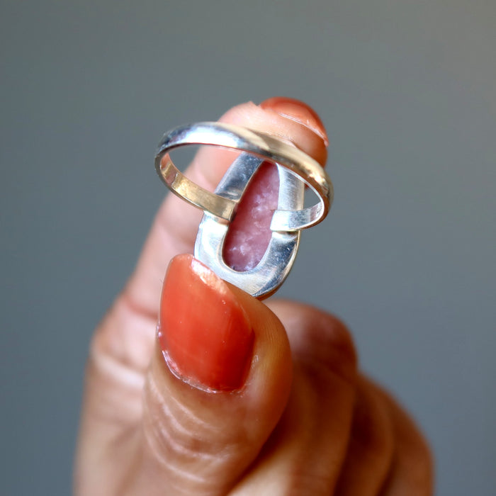 Rhodochrosite Ring Pink Candy of Love Crystal Sterling Silver