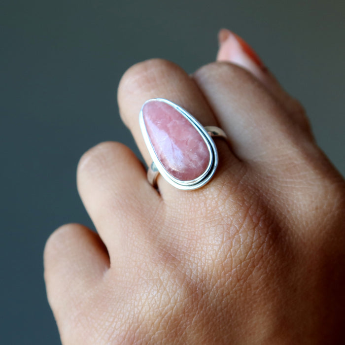 Rhodochrosite Ring Pink Candy of Love Crystal Sterling Silver