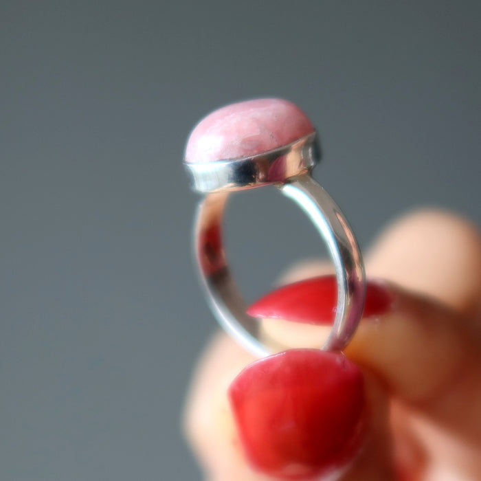 Rhodochrosite Ring Romance Sterling Silver Size 8.5