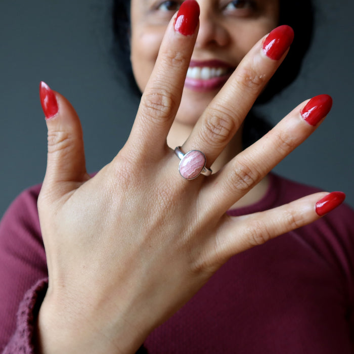 Rhodochrosite Ring Romance Sterling Silver Size 8.5