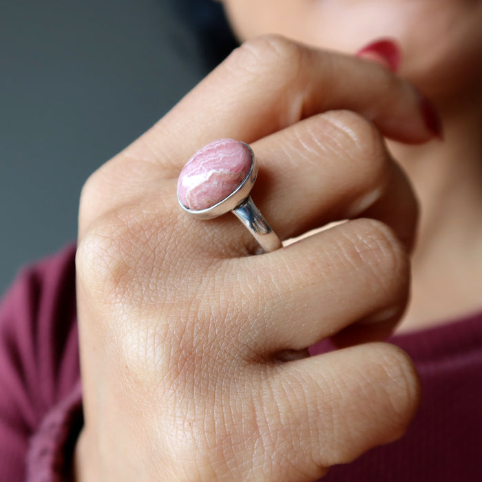Rhodochrosite Ring Romance Sterling Silver Size 8.5