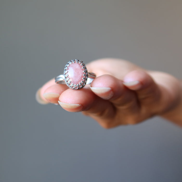 rhodochrosite oval sterling silver ring