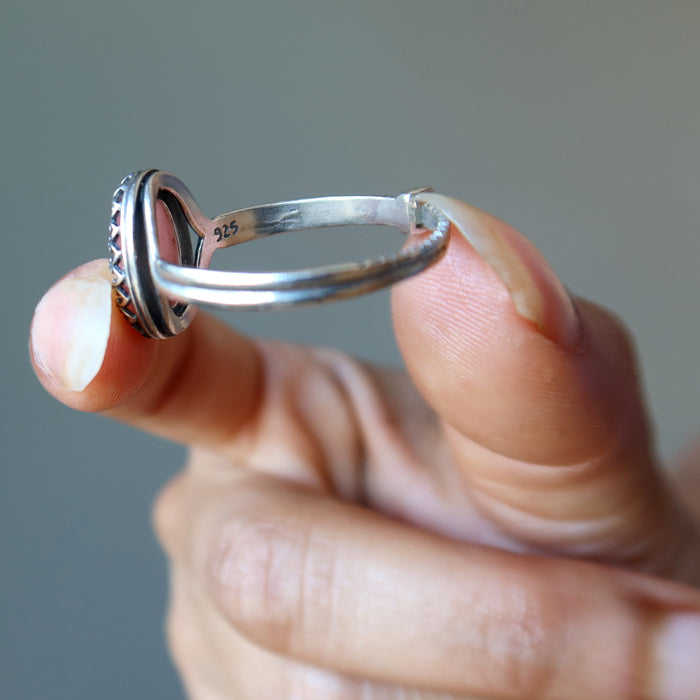rhodochrosite oval sterling silver ring