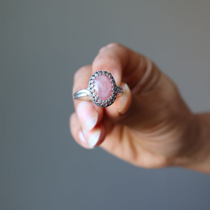 rhodochrosite oval sterling silver ring