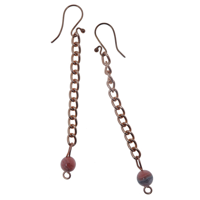 rhodochrosite copper dangle earrings