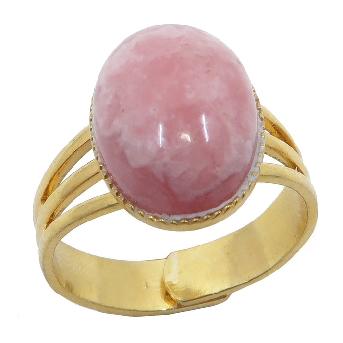 rhodochrosite oval in gold adjustable ring
