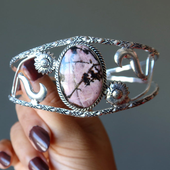 rhodonite sterling cuff bracelet