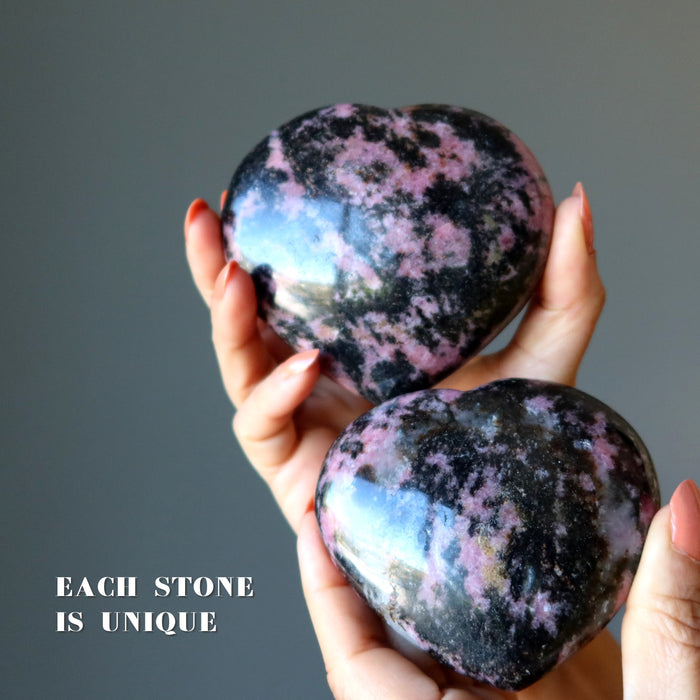 two rhodonite hearts