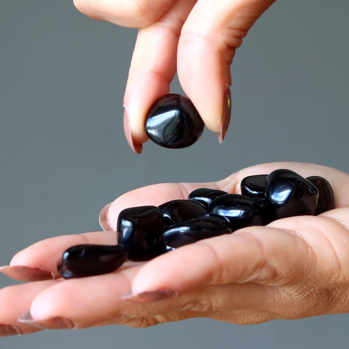 black obsidian tumbled stones
