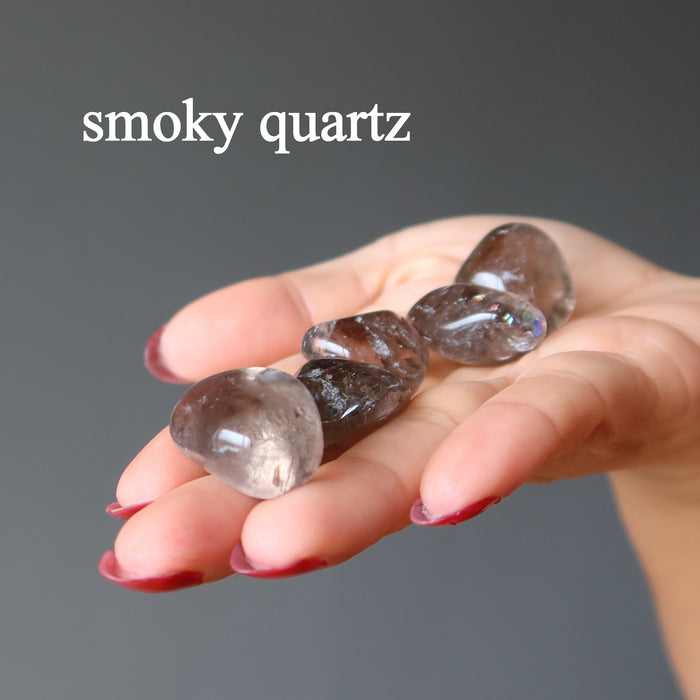 smoky quartz tumbled stone set