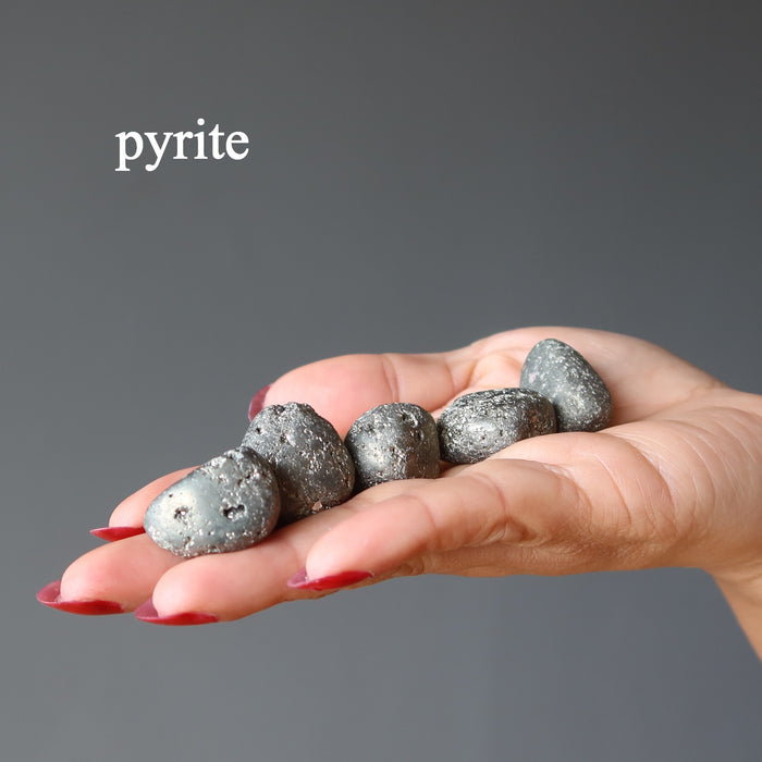 pyrite tumbled stone set