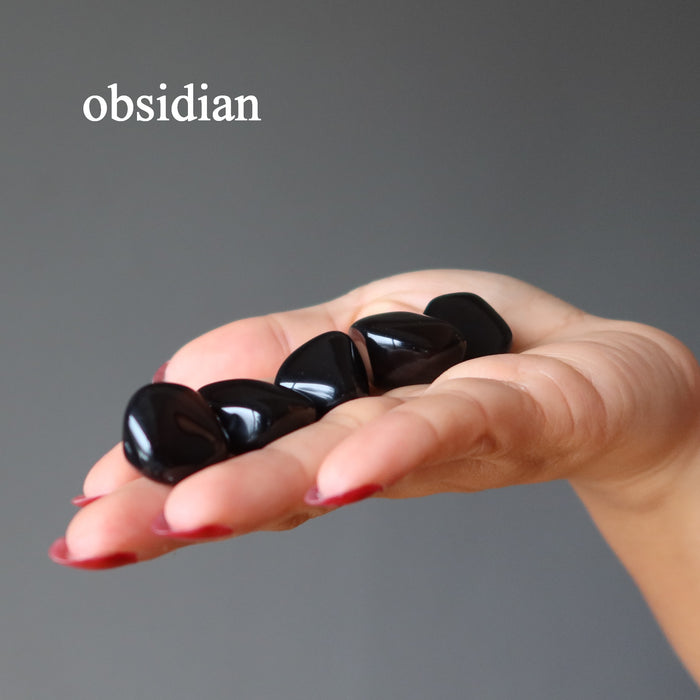 black obsidian tumbled stone set