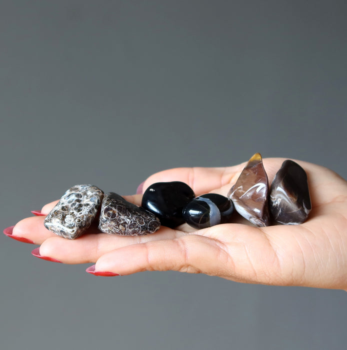 agate, onyx, petrified wood tumbled stone set