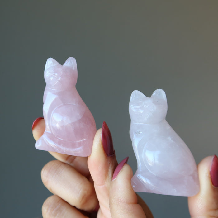 two rose quartz cats
