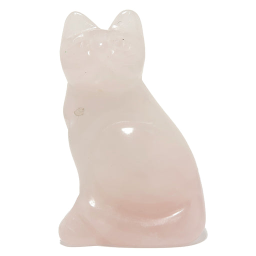 pink rose quartz sitting cat carving