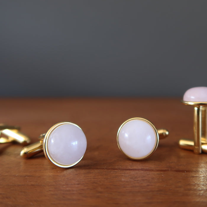 2 pairs of rose quartz gold cufflinks