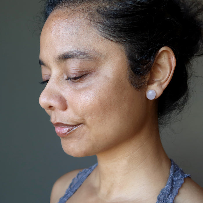 rose quartz oval stud earrings