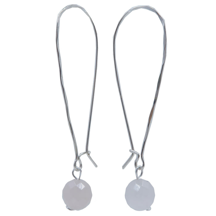 faceted rose quartz on hammered sterling silver earrings
