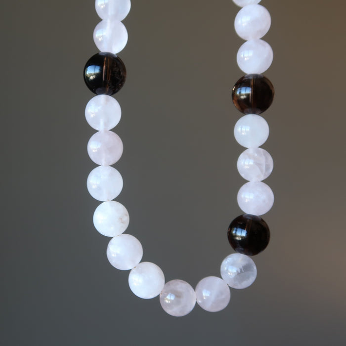 rose quartz and smoky quartz necklace 
