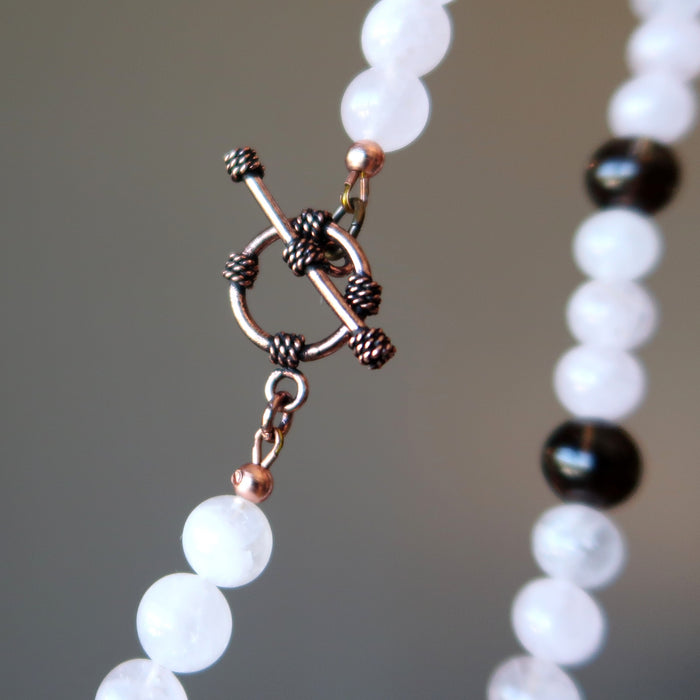toggle clasp of rose quartz and smoky quartz necklace