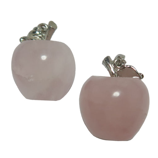 two rose quartz apple pendants
