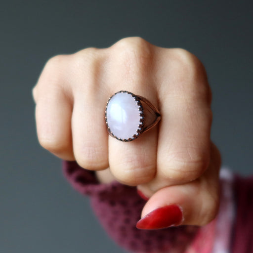 rose quartz antique copper ring