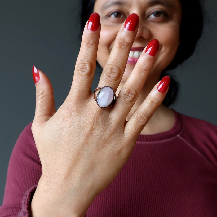 rose quartz antique copper ring