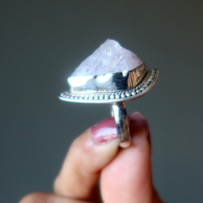 rough rose quartz ring