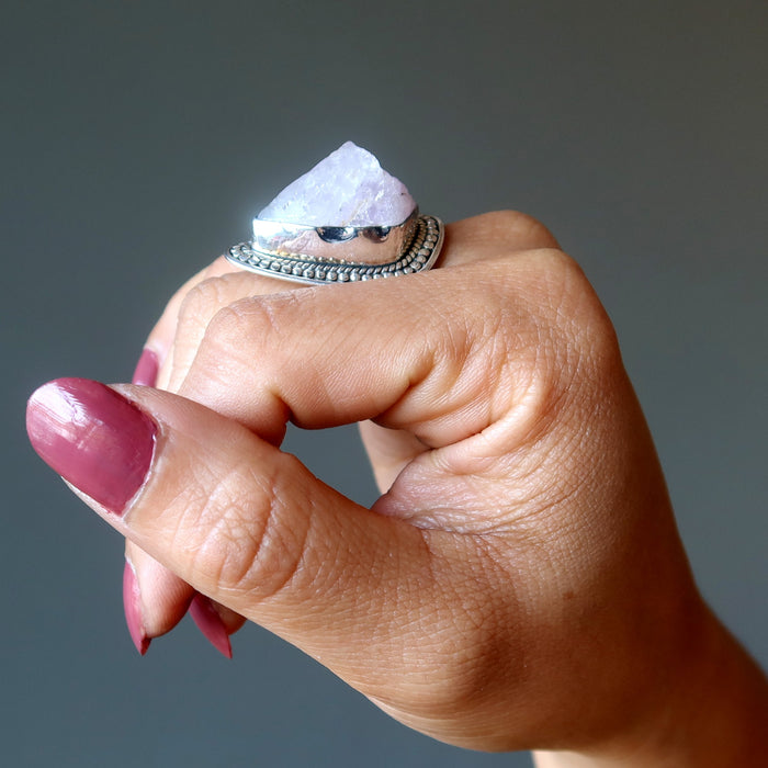 rough rose quartz ring