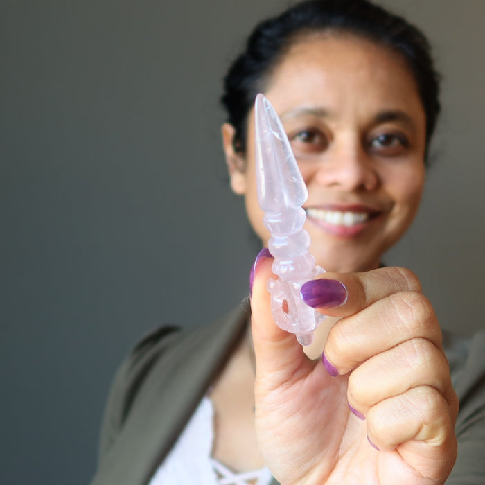 Rose Quartz Phurba Wand Pink Heartbreak Healer