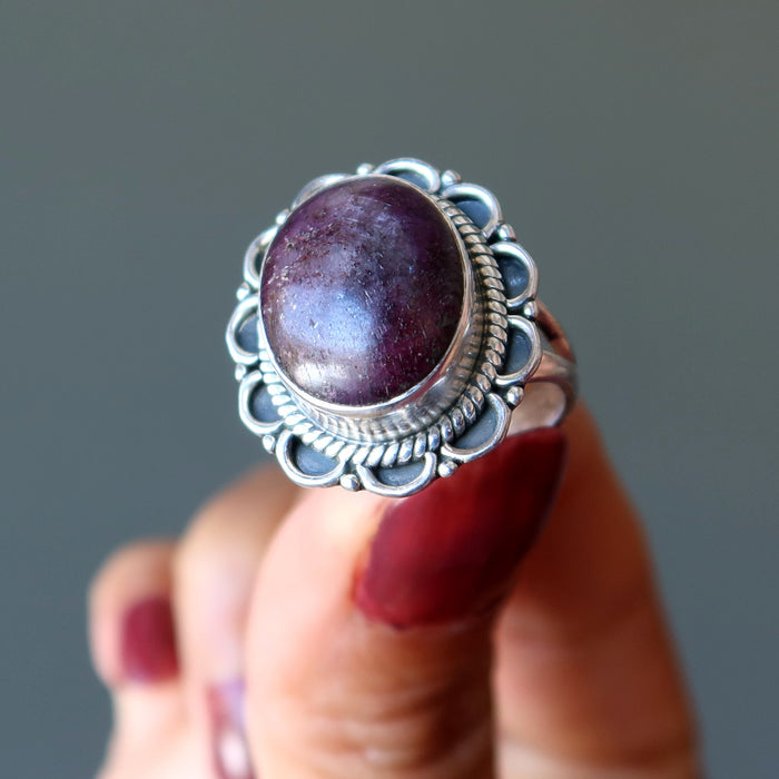 Red Ruby Ring Star Flower Gem Sterling Silver Size 6.25