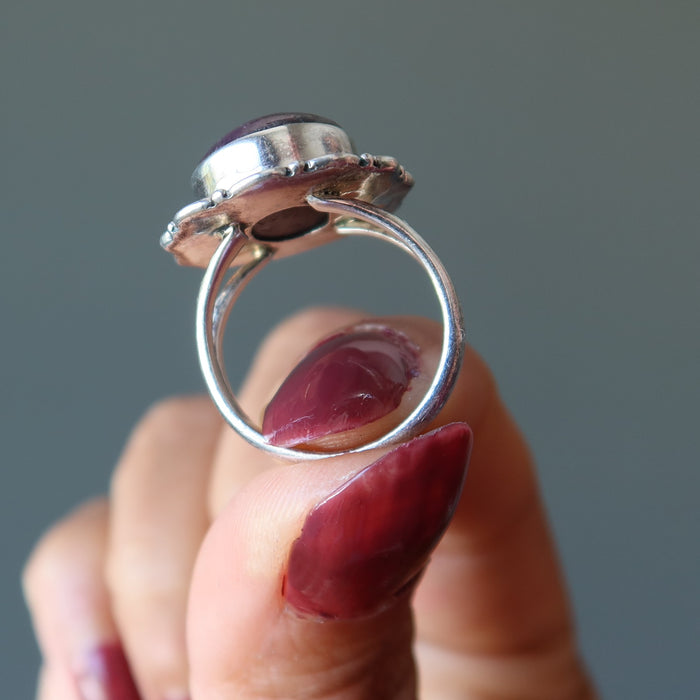 Red Ruby Ring Star Flower Gem Sterling Silver Size 6.25