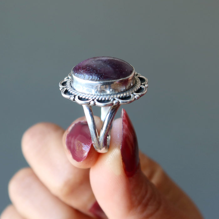 Red Ruby Ring Star Flower Gem Sterling Silver Size 6.25