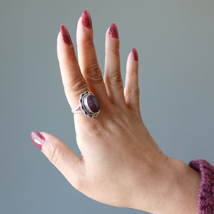 Red Ruby Ring Star Flower Gem Sterling Silver Size 6.25