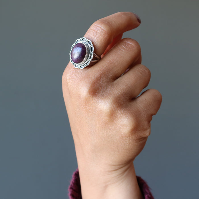 Red Ruby Ring Star Flower Gem Sterling Silver Size 6.25